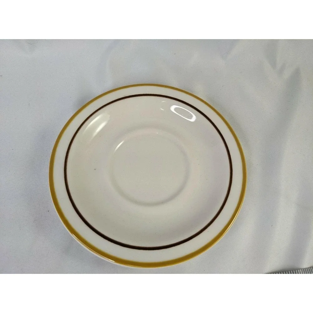 Buffalo China Restaurant Ware Coffee Cup Saucer Set Tan‎ Brown Stripe